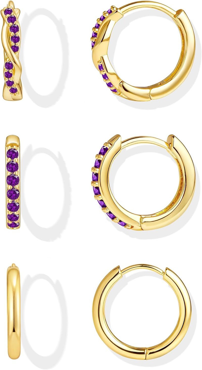 Inerney 14K Gold Plated Huggie Hoop Earrings for Women, Small Sterling Silver Earring Set Hypoallergenic Cartilage Helix Stacks, Mini Dainty Cute Trendy Birthstone Jewelry Gift for Multiple Piercings - Image 1